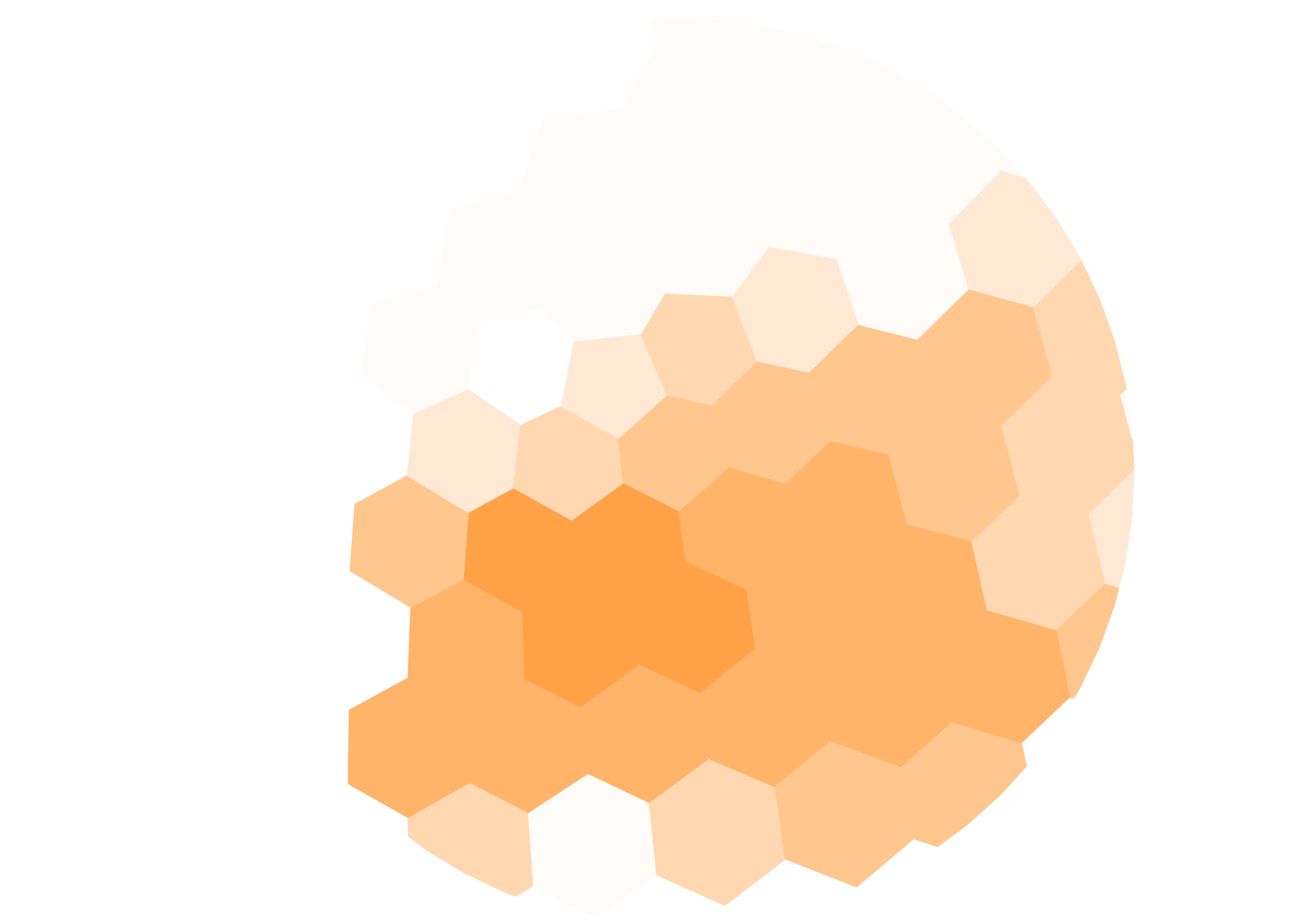 Wordlpop European population density scaled in shards of orange aggregated into hexagons